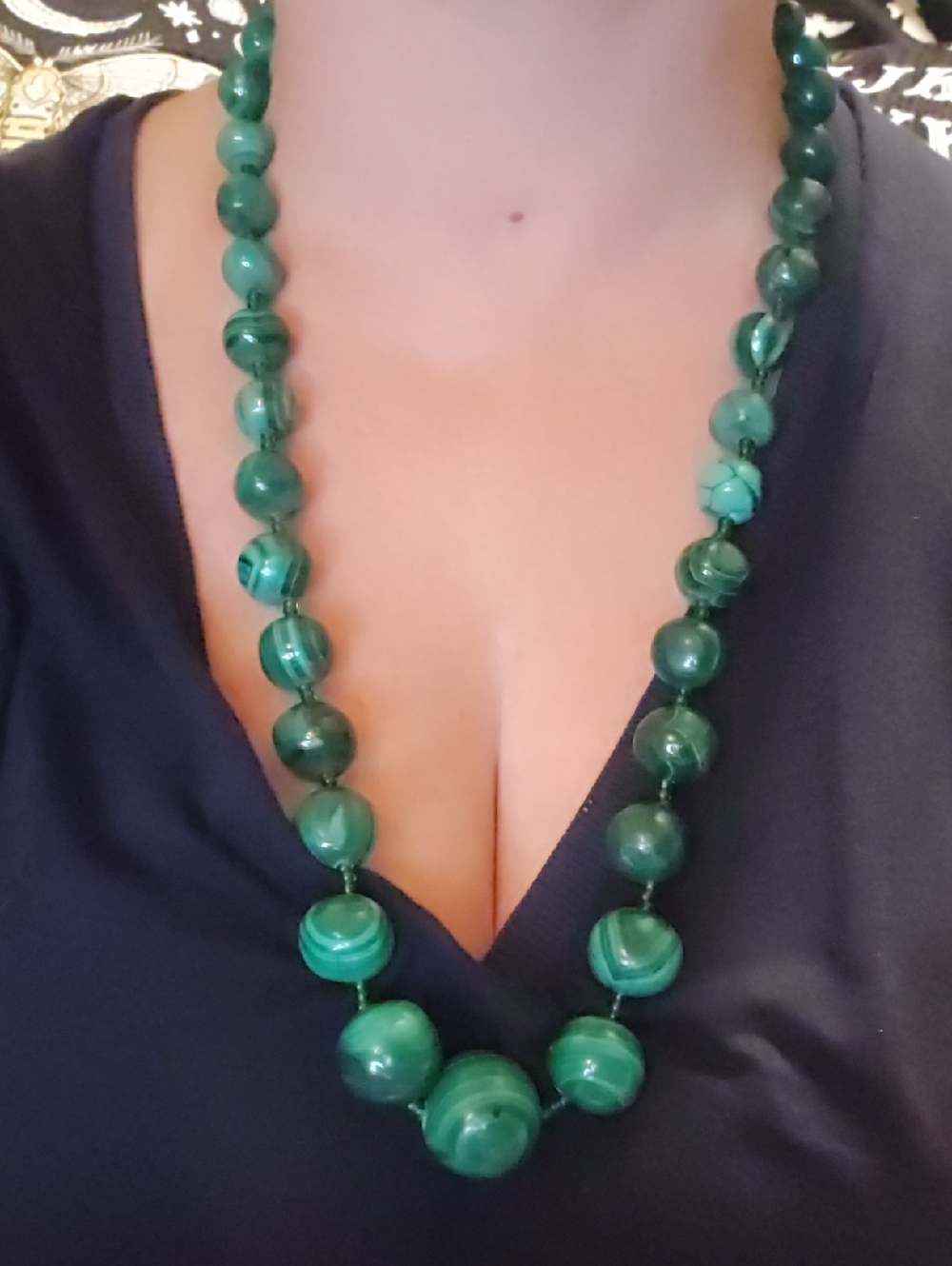 Vintage Stunning Chunky Malachite Beaded Necklace